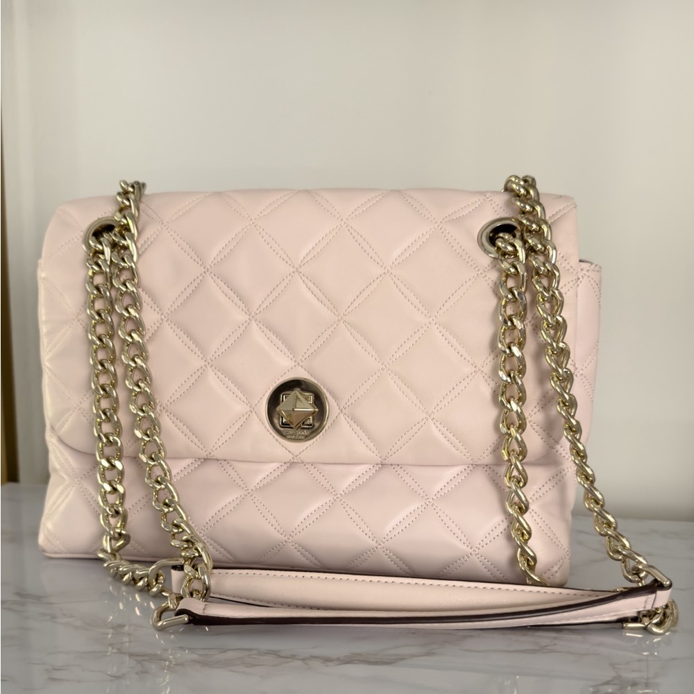 Kate Spade Natalia Smooth Leather Medium Flap Shoulder Cross Body Bag Light Pink
